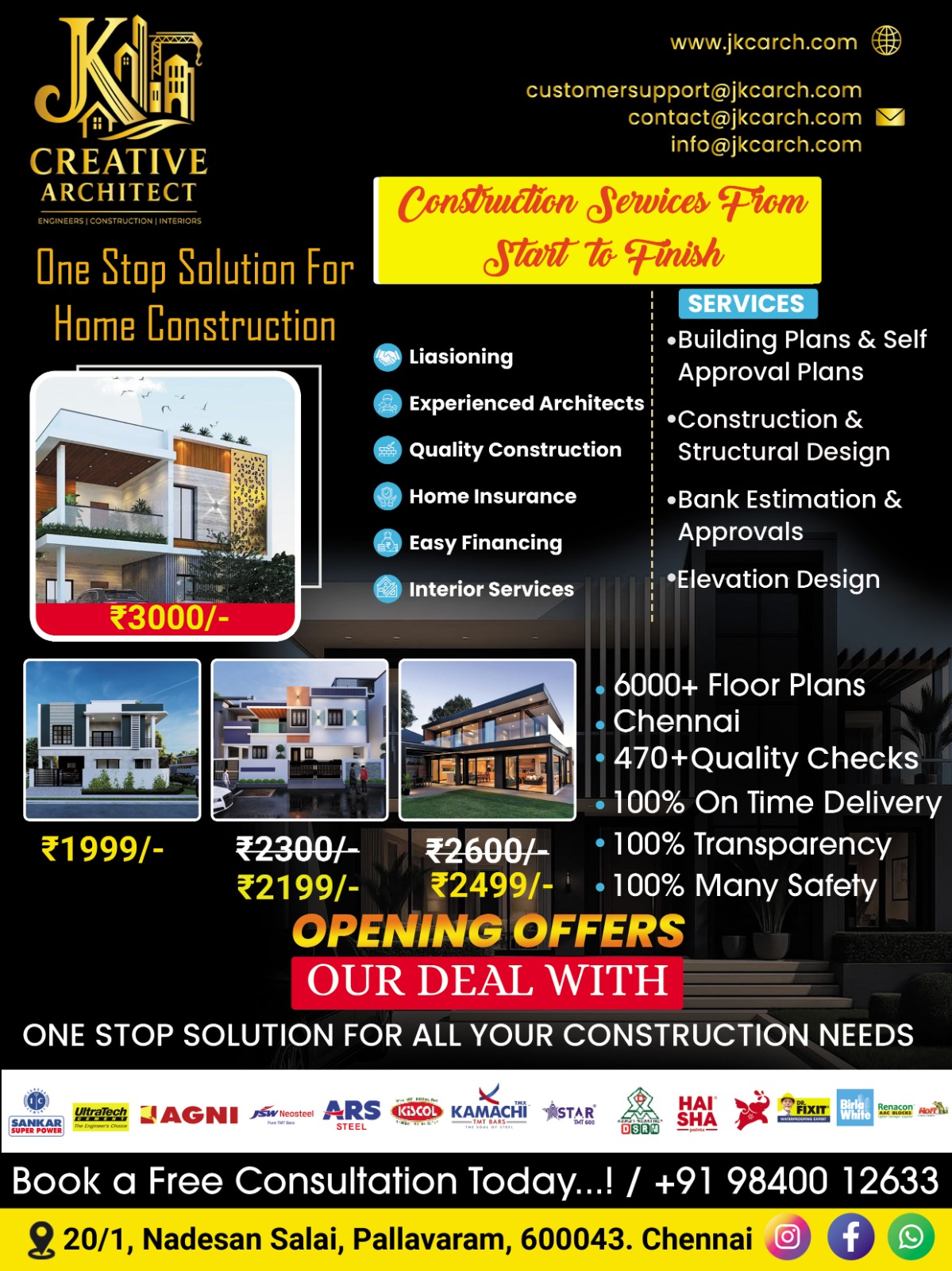 Home construction offers in Chennai by JK Creative Architect